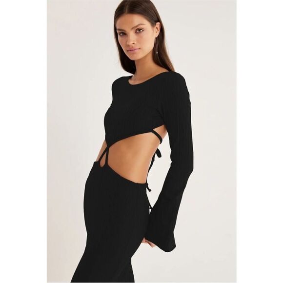 Rumer Oasis Black Ribbed Cut Out Long Sleeve Dress Large NWT‎ - Picture 4 of 12